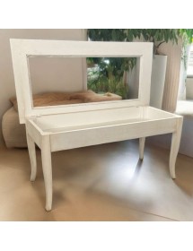 MOBILI 2G - Tavolino bacheca shabby legno bianco anticato 100x50x47 vista frontale
