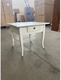 MOBILI 2G - Tavolino quadrato 1 cassetto shabby legno bianco anticato 57x57x52 vista frontale