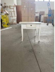 MOBILI 2G - Tavolino quadrato 1 cassetto shabby legno bianco anticato 57x57x52 vista frontale