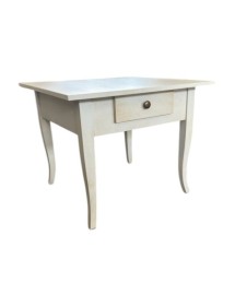 MOBILI 2G - Tavolino quadrato 1 cassetto shabby legno bianco anticato 57x57x52 vista frontale