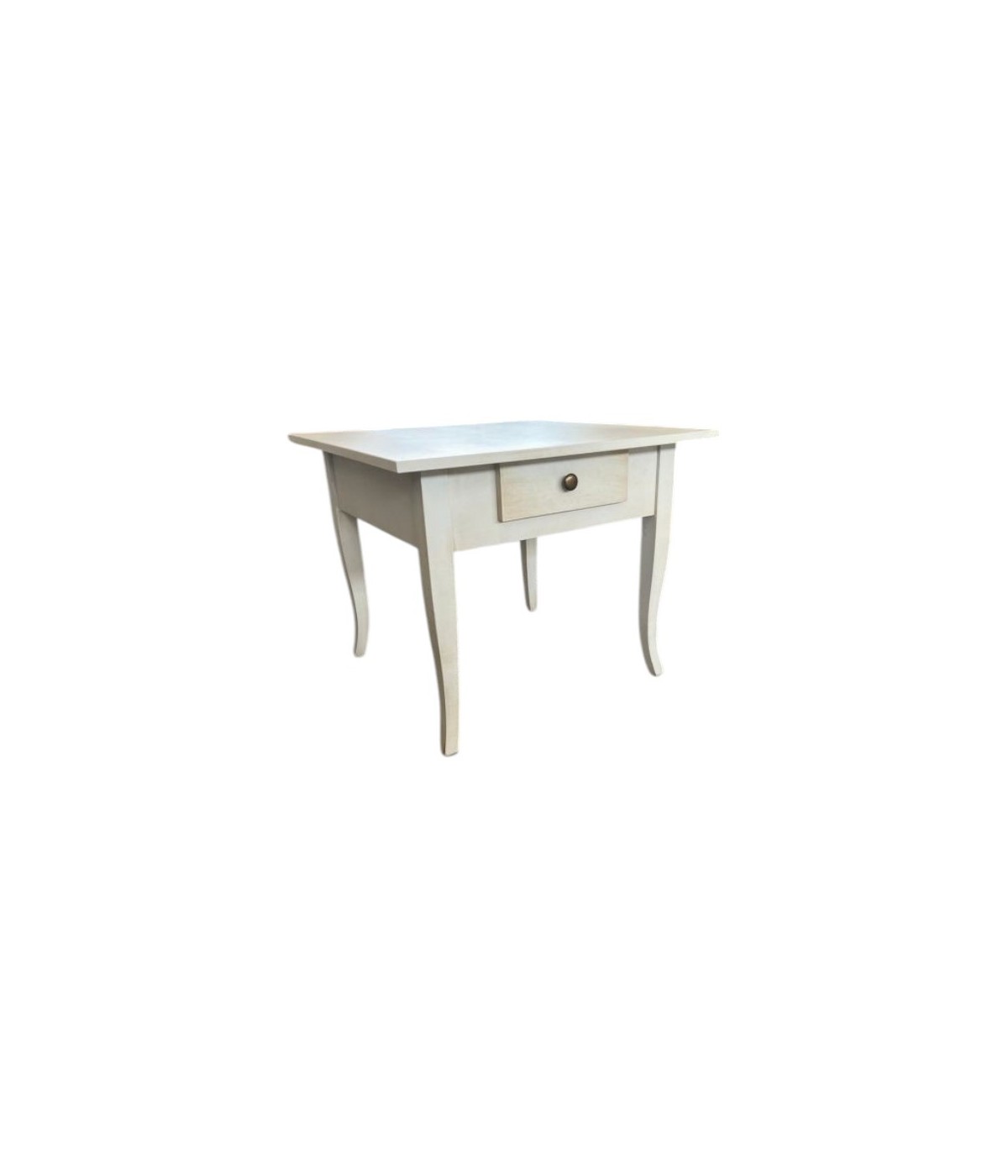 MOBILI 2G - Tavolino quadrato 1 cassetto shabby legno bianco anticato 57x57x52 vista frontale