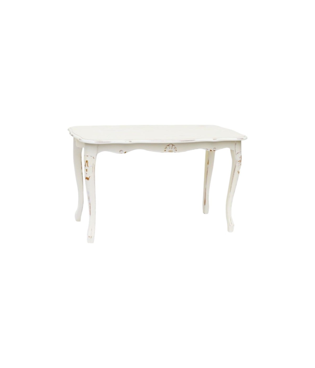 MOBILI 2G - Tavolino rettangolare shabby legno bianco consumato 77x38x46 VISTA FRONTALE