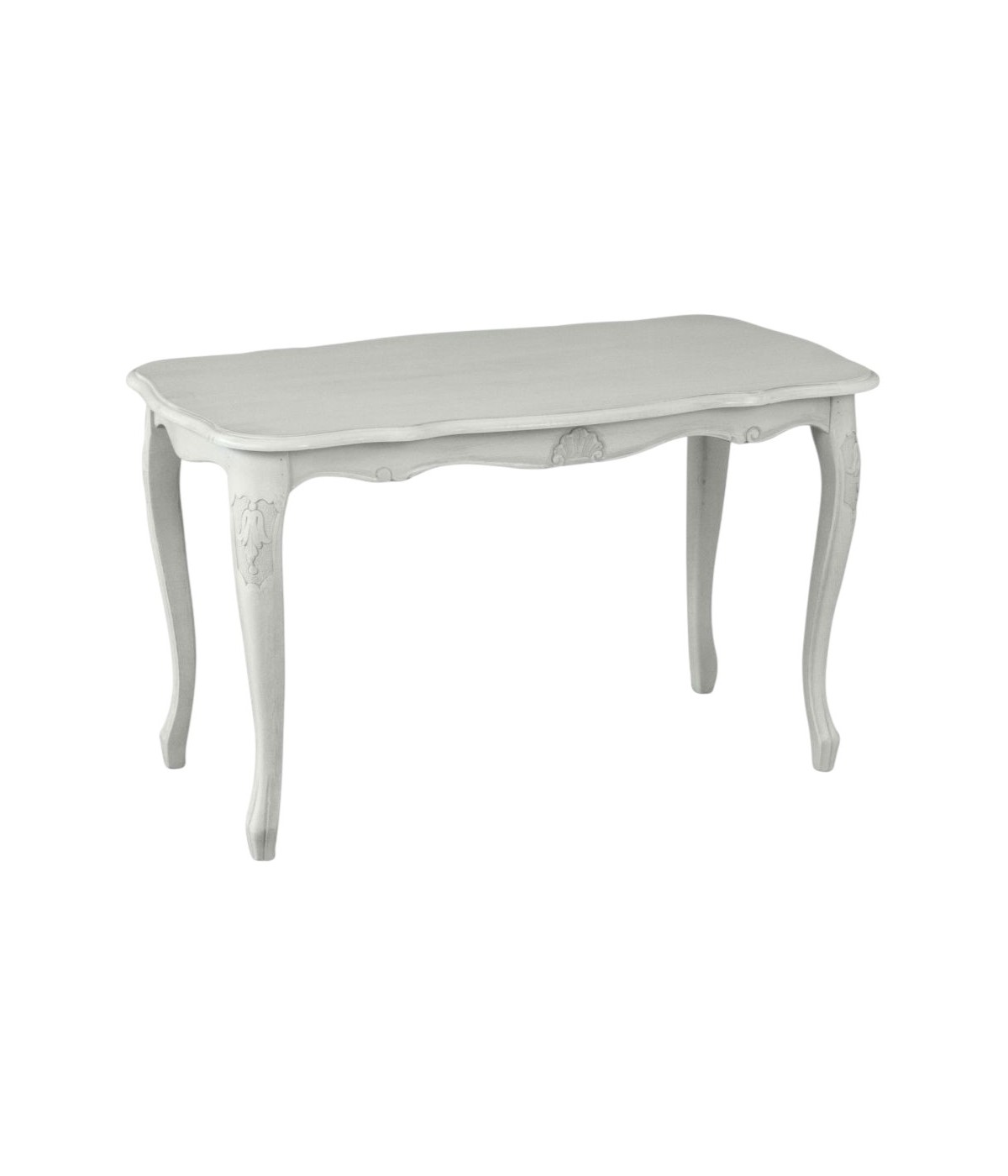 MOBILI 2G - Tavolino rettangolare shabby legno bianco anticato 77x38x46 VISTA FRONTALE