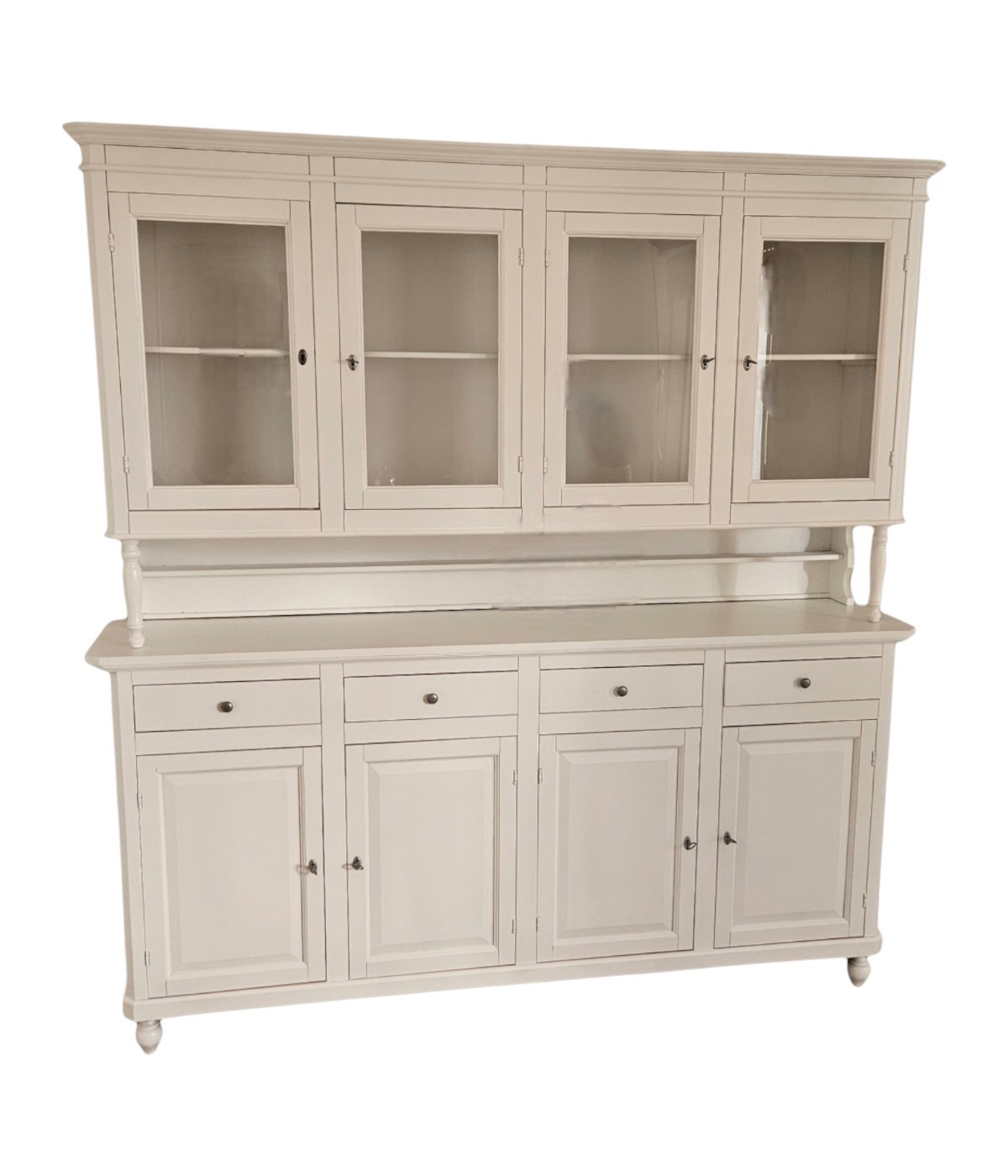 MOBILI 2G - CRISTALLIERA ARTE POVERA 4 PORTE LEGNO SHABBY AVORIO 196X43X208H (736) VISTA FRONTALE