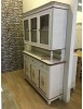 MOBILI 2G - CREDENZA+CRISTALLIERA NAPOLETANA IN ARTE POVERA LACCATO BIANCO INVECCHIATO CON DECORI VIOLA MISURE L.150 P.43 H.208