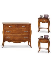 MOBILI 2G - Gruppo 1 cassettiera 2 comodini sagomati classico tinta noce (488+489) vista frontale