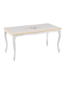MOBILI 2G - Tavolino shabby legno bianco anticato decorato filo ocra 100x50x50 VISTA FRONTALE