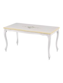 MOBILI 2G - Tavolino shabby legno bianco anticato decorato filo ocra 100x50x50 VISTA FRONTALE