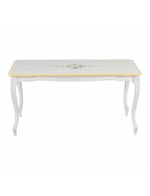 MOBILI 2G - Tavolino shabby legno bianco anticato decorato filo ocra 100x50x50 VISTA FRONTALE