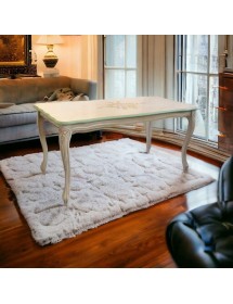 MOBILI 2G - Tavolino shabby legno bianco anticato decorato filo verde 100x50x50 vista frontale