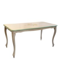MOBILI 2G - Tavolino shabby legno bianco anticato decorato filo verde 100x50x50 vista frontale