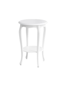 MOBILI 2G - Porta vaso tavolino rotondo shabby legno bianco opaco 48x75 vista frontale