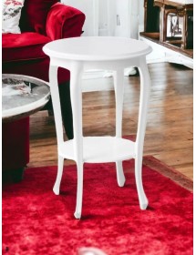 MOBILI 2G - Porta vaso tavolino rotondo shabby legno bianco opaco 48x75 vista frontale
