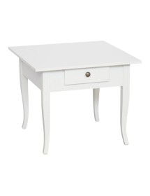 MOBILI 2G - Tavolino quadrato 1 cassetto shabby legno bianco 57x57x52 vista frontale