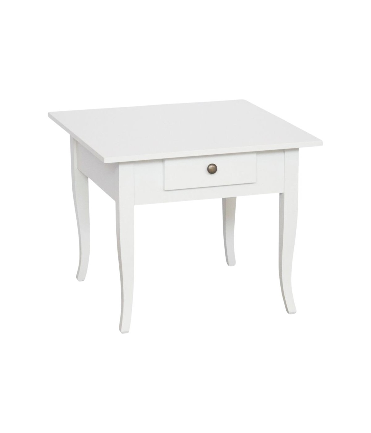 MOBILI 2G - Tavolino quadrato 1 cassetto shabby legno bianco 57x57x52 vista frontale