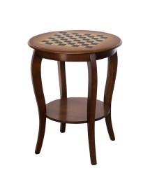 MOBILI 2G - Tavolino rotondo scacchiera arte povera legno tinta noce  50x50x63 vista frontale