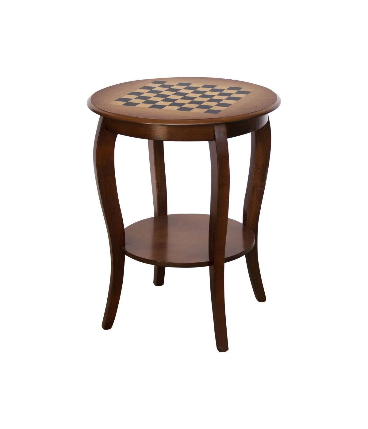 MOBILI 2G - Tavolino rotondo scacchiera arte povera legno tinta noce  50x50x63 vista frontale