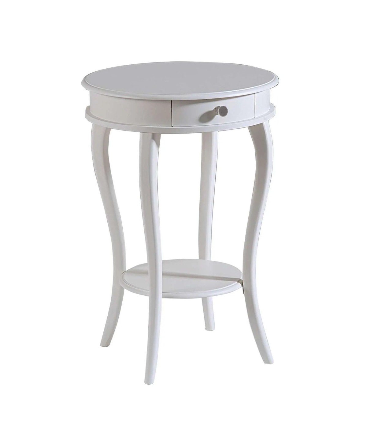 MOBILI 2G - Porta vaso tavolino rotondo 1 cassetto shabby legno bianco opaco 50x73 vista frontale