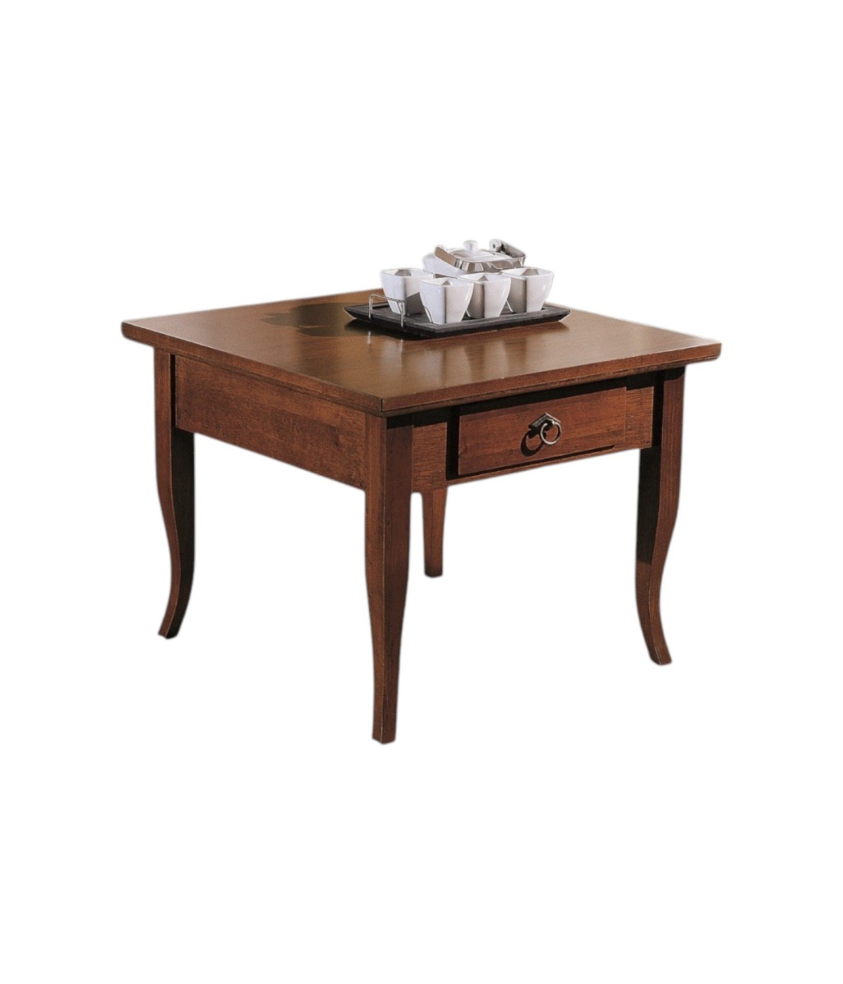 MOBILI 2G - TAVOLINO ARTE POVERA 1 CASSETTO IN LEGNO TINTA NOCE L.57 P.57 H.52