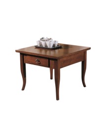 MOBILI 2G - TAVOLINO ARTE POVERA 1 CASSETTO IN LEGNO TINTA NOCE L.57 P.57 H.52