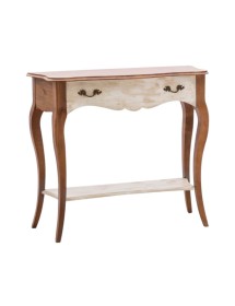 MOBILI 2G - Consolle 1 cassetto legno shabby bianco antico noce bassano 100X40x87 vista frontale