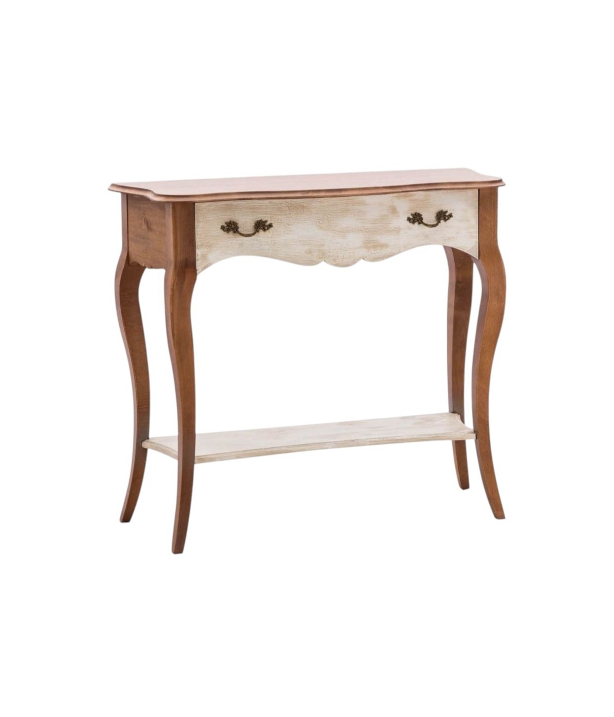 MOBILI 2G - Consolle 1 cassetto legno shabby bianco antico noce bassano 100X40x87 vista frontale