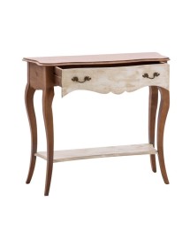 MOBILI 2G - Consolle 1 cassetto legno shabby bianco antico noce bassano 100X40x87 vista frontale