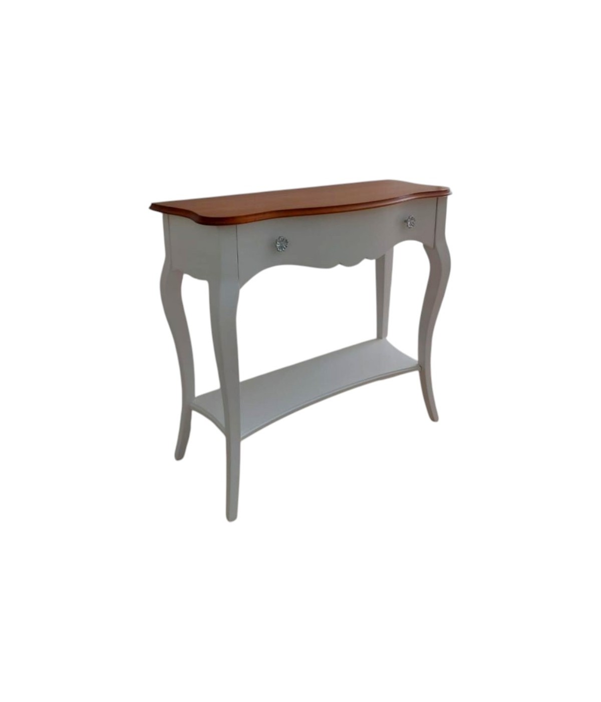 MOBILI 2G - Consolle 1 cassetto legno shabby bianco opaco ciliegio 100X40x87 vista frontale