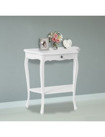 MOBILI 2G - Consolle 1 cassetto shabby legno bianco opaco 75X35x75 vista frontale