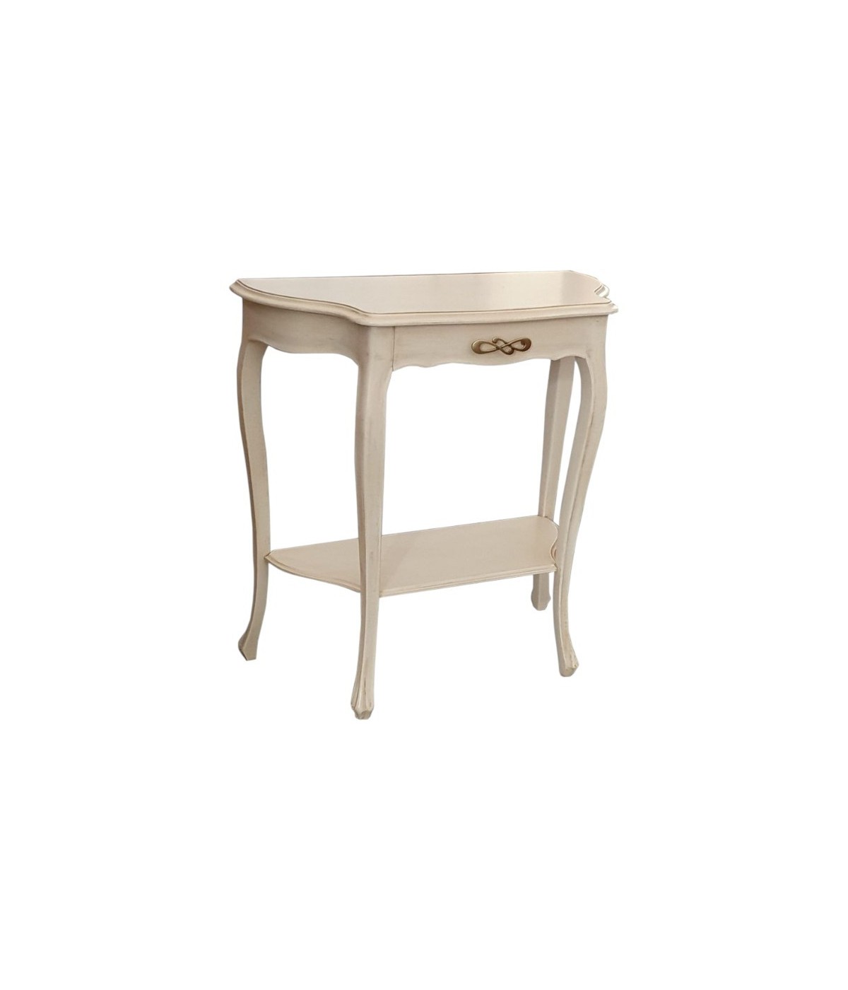 MOBILI 2G - Consolle 1 cassetto shabby legno avorio anticato 75X35x75 VISTA FRONTALE