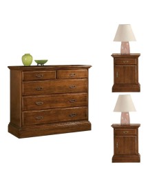 MOBILI 2G - Gruppo 1 Cassettiera 2 Comodini legno arte povera tinta noce vista frontale