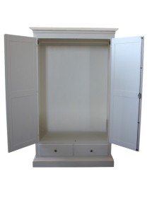 MOBILI 2G - Armadio 2 porte 2 cassetti shabby bianco anticato filo rosa 125X60X200 vista frontale