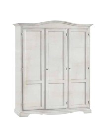 MOBILI 2G - Armadio 3 ante legno gendarme shabby bianco anticato 158x56x197H vista frontale