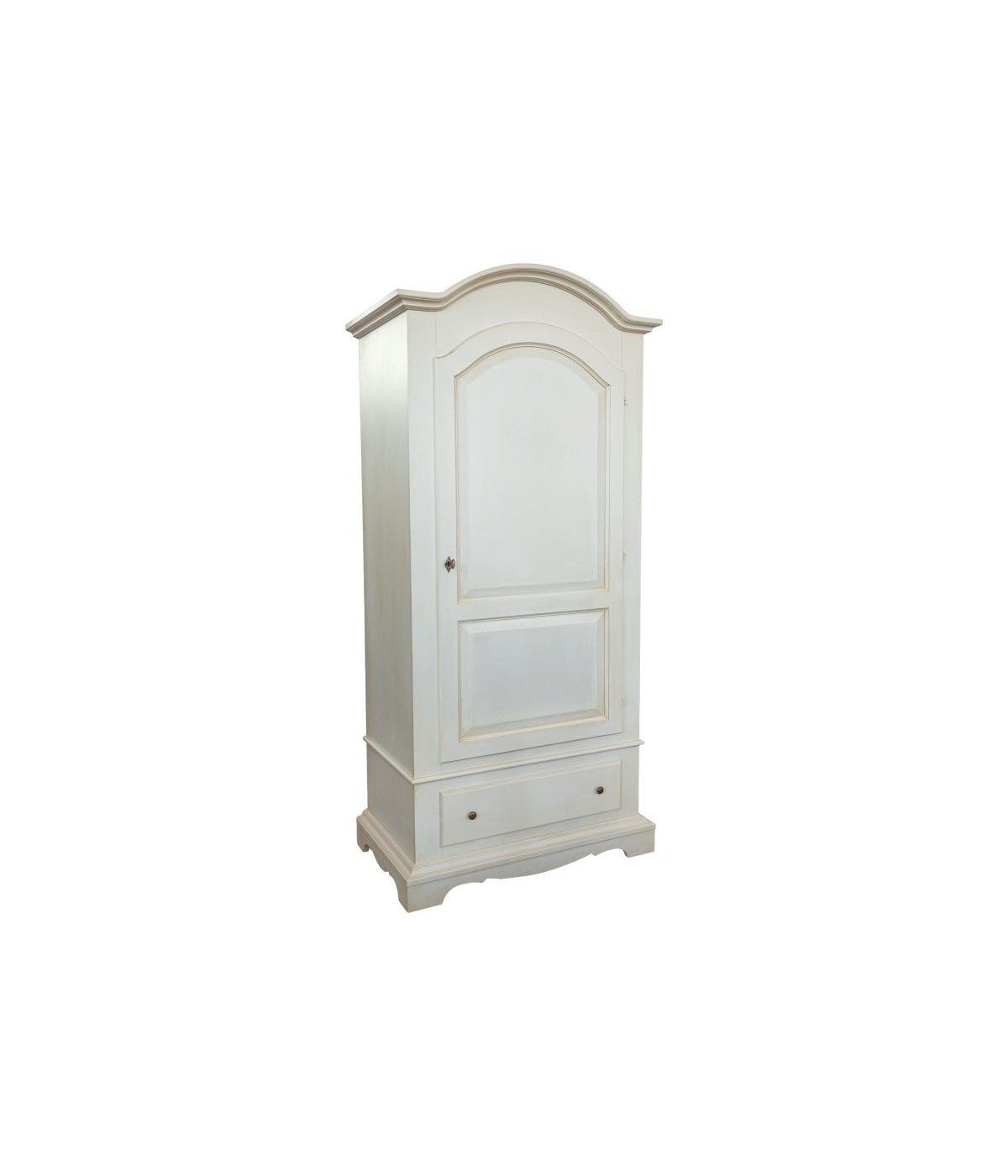 MOBILI 2G - Armadio arte povera 1 porta legno shabby bianco invecchiato 96x56x196H vista frontale