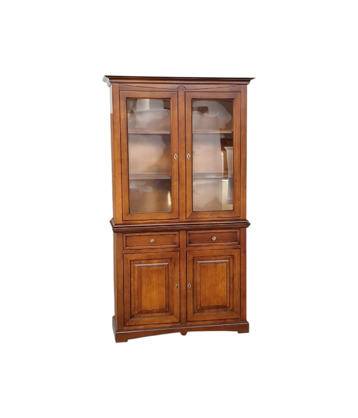 MOBILI 2G - Cristalliera classica 2 porte legno noce bassano  117x46x220 VISTA FRONTALE