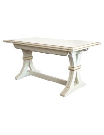 MOBILI 2G - Tavolo fratino allungabile legno shabby bianco opaco filo oro bicolore 160x85 180x85 180x100 vista frontale