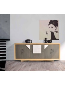 CREDENZA FRASSINO ANTRACITE PORO APERTO 2 PORTE CON PIEDI A SCIABOL...