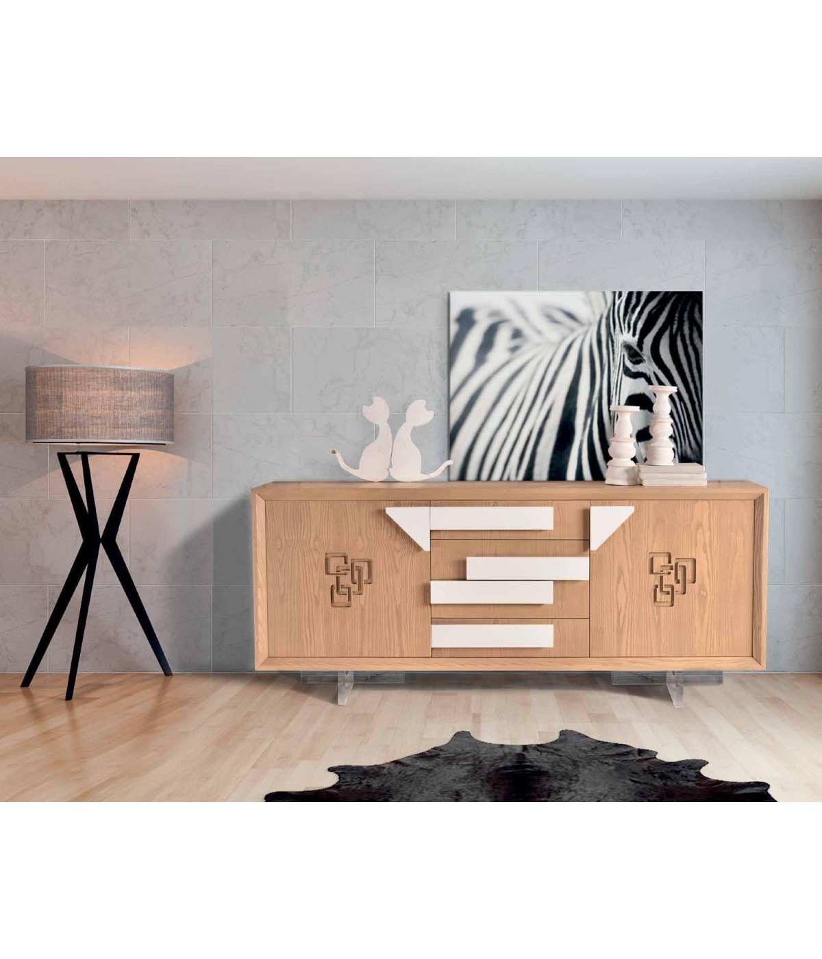CREDENZA FRASSINO CLASSICO PORO APERTO 2 PORTE PIEDI IN PLEXIGLASS ...