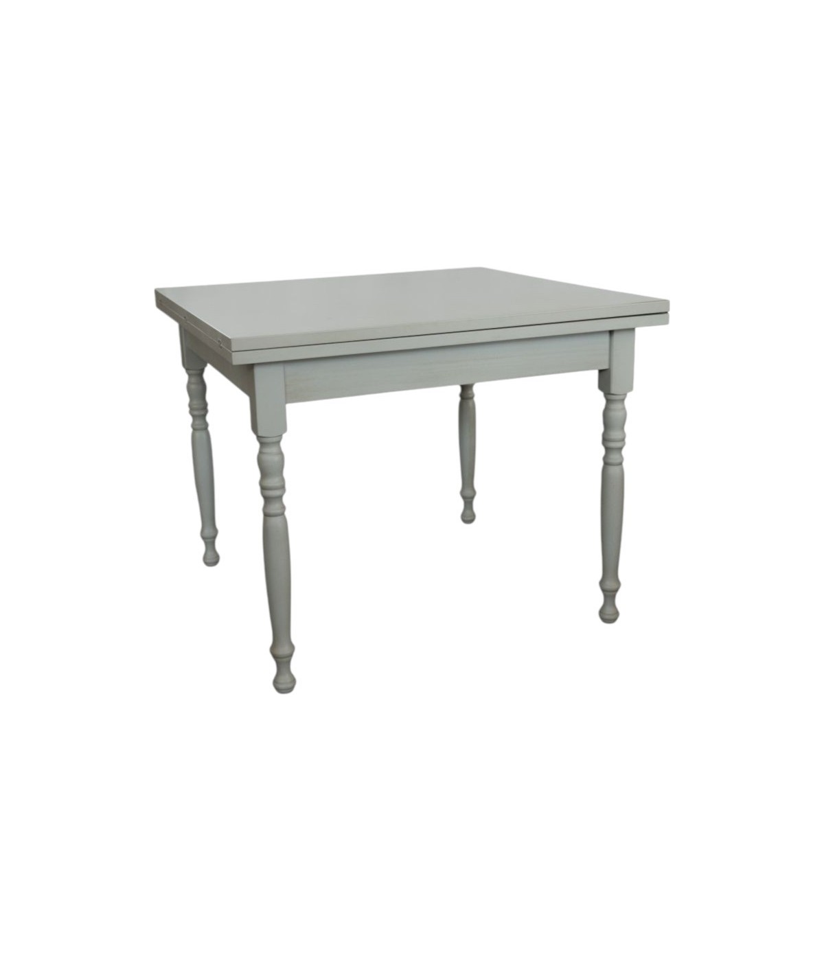MOBILI 2G - Tavolo quadrato Allungabile Legno shabby grigio anticato gamba tornita 80x80 90x90 100x100 vista frontale
