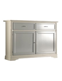 MOBILI 2G - MADIA CREDENZA SHABBY IN LEGNO MASSELLO 2 PORTE BIANCO L.150 P.51 H.105