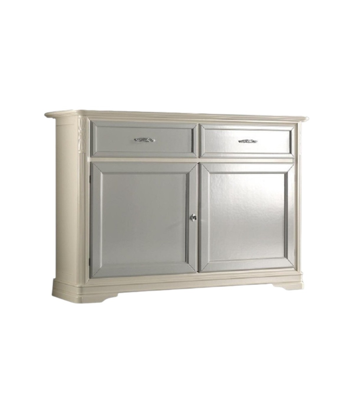 MOBILI 2G - MADIA CREDENZA SHABBY IN LEGNO MASSELLO 2 PORTE BIANCO L.150 P.51 H.105