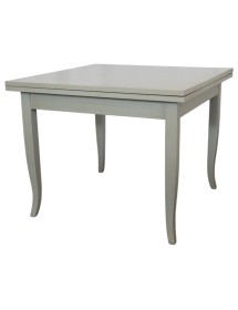 MOBILI 2G - Tavolo quadrato Allungabile Legno shabby grigio anticato gamba sciabola 80x80 90x90 100x100 vista frontale