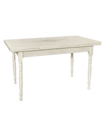 MOBILI 2G - Tavolo Allungabile Legno Bianco anticato decorato gamba tornita 100x70 120x80 140x80 160x85 vista frontale