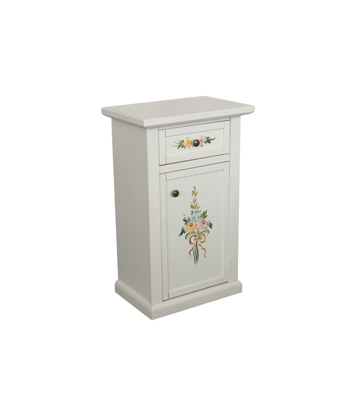 MOBILI 2G - Porta telefono 1 anta 1 cassetto shabby legno bianco decori 45X30X75  VISTA FRONTALE