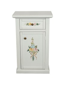 MOBILI 2G - Porta telefono 1 anta 1 cassetto shabby legno bianco decori 45X30X75  VISTA FRONTALE