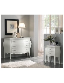 MOBILI 2G - Gruppo 1 Cassettiera 2 Comodini bombati legno shabby bianco maniglia cromata vista frontale