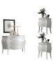 MOBILI 2G - Gruppo 1 Cassettiera 2 Comodini bombati legno shabby bianco maniglia cromata vista frontale