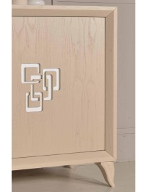 CREDENZA FRASSINO LACCATO ONICE PORO APERTO 2 PORTE PIEDI IN PLEXIG...