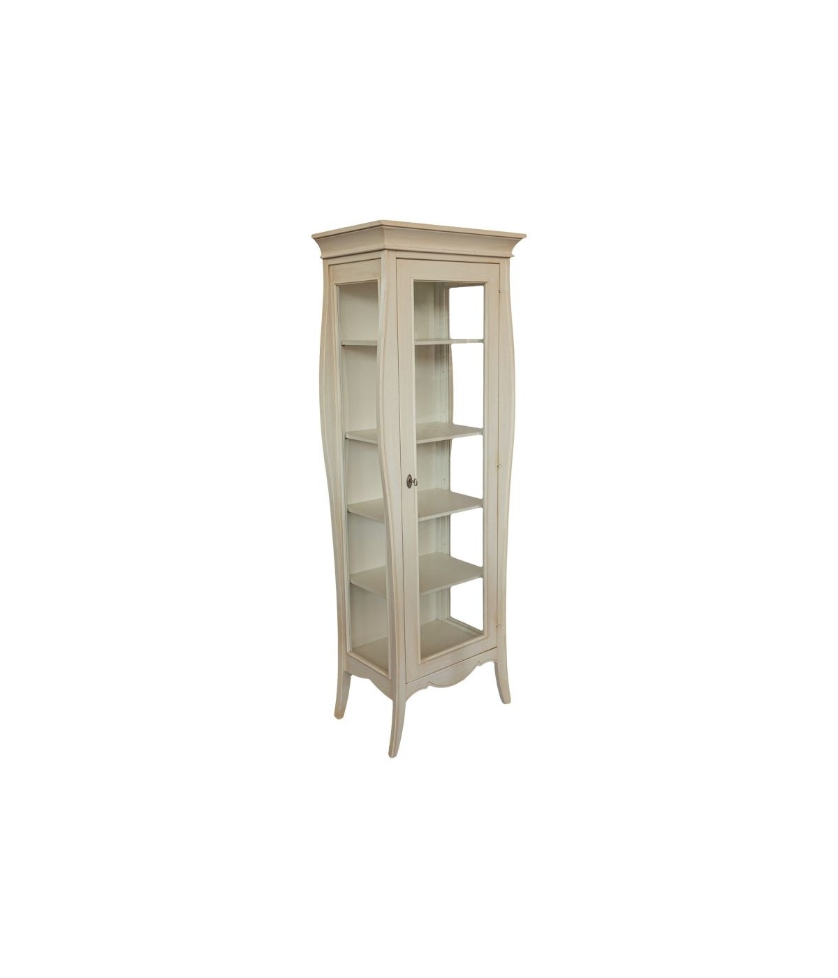 MOBILI 2G - Vetrina sagomata 1 porta legno shabby bianco anticato 71x48x204 (3095) vista frontale