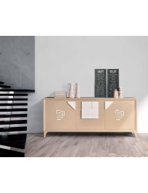 CREDENZA FRASSINO LACCATO ONICE PORO APERTO 2 PORTE PIEDI IN PLEXIG...